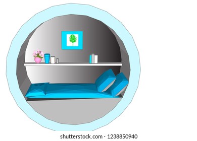 vector circular bedroom There are beds and shelves.