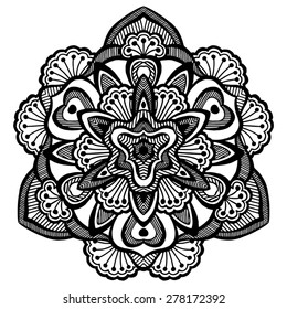vector circular black and white ornament in ethnic style