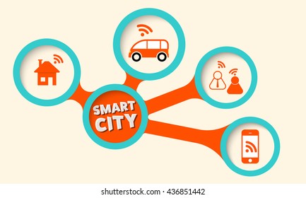 Vector circular boxes and smart city icon