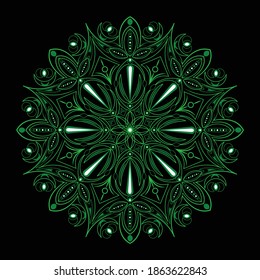 Vector circular colored mandala. Abstract object on black background. Decorative element