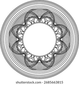 Ornamento de gravura concêntrico circular de vetor inspirado no estilo guilhoché mandala, intrincado design de quadro decorativo abstrato
