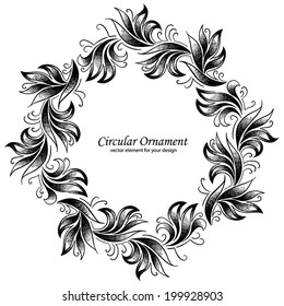 vector circular floral ornament in black and white