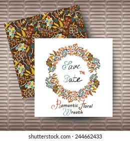 Vector circular floral wreaths with flowers. Wedding invitation card with  floral background.