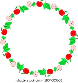 Vector circular frame with colorful autumn leaves, apples. Template with place for text.