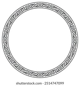 Vector circular frame with decorative, intricate pattern of swirling lines and shapes. Isolated on white background