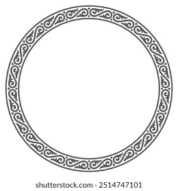 Vector circular frame with decorative, intricate pattern of swirling lines and shapes. Isolated on white background