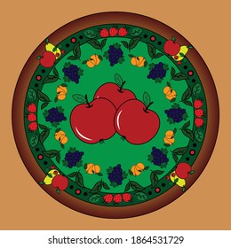 Vector circular fruit mandala. Abstract object on light background. Decorative element
