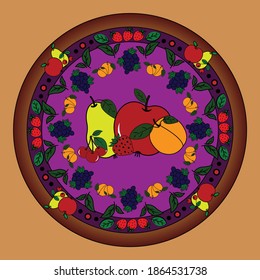 Vector circular fruit mandala. Abstract object on light background. Decorative element