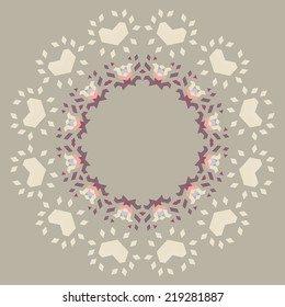 Vector circular geometric background in love and romantic style.Round isolated template consisting of triangular shapes