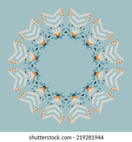 Vector circular geometric background in love and romantic style.Round isolated template consisting of triangular shapes