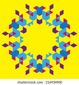 Vector circular geometric background.Round isolated template consisting of triangular shapes