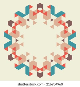 Vector circular geometric background.Round isolated template consisting of triangular shapes