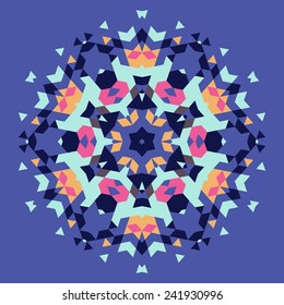 Vector circular geometric background.Round isolated template consisting of triangular shapes