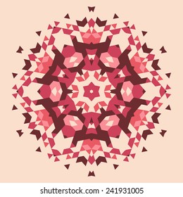 Vector circular geometric background.Round isolated template consisting of triangular shapes