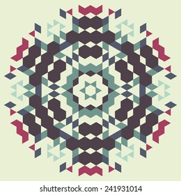 Vector circular geometric background.Round isolated template consisting of triangular shapes