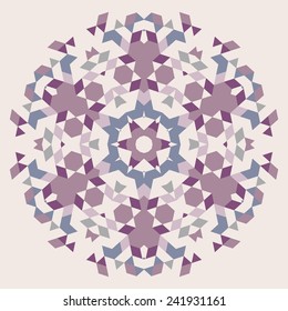 Vector circular geometric background.Round isolated template consisting of triangular shapes