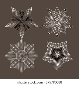 Vector circular geometric pattern. Monochrome mandala in shades of brown Small light and dark squares