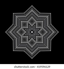 Vector circular geometric pattern. Small black and white squares.