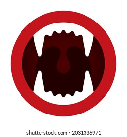 Vector circular icon beware of beasts. Red circle. Isolated on white background.