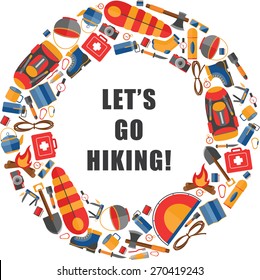 Vector circular illustration of camping and hiking equipment. Infographic tourism elements.
Great for promoting