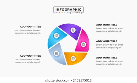 Vector circular infographic business presentation design template with 5 steps or options