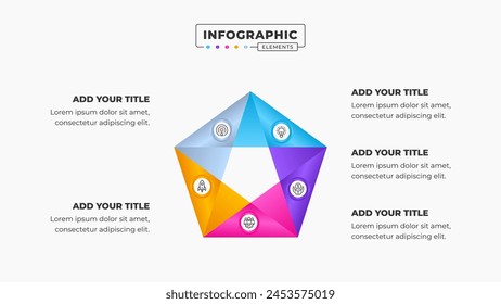 Vector circular infographic business presentation design template with 5 steps or options