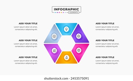 Vector circular infographic business presentation design template with 6 steps or options