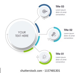 Vector circular Infographic design template with icons and 3 options or steps.  Can be used for process diagram, presentations, workflow layout, banner, flow chart, info graph.
