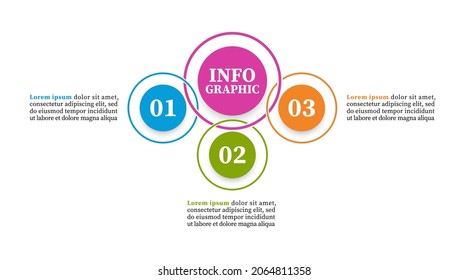  Vector circular infographic diagram three elements. Timeline for business concept with 3 steps, options, circles. Can be used for workflow layout, diagram, planning, annual report or presentation.