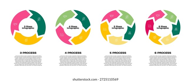 Vetor circular infográfico conjunto. modelo para apresentação negócio infográfico, 3, 4, 5, 6, opções passos partes. vetor conjuntos de diagramas. vetores editáveis eps