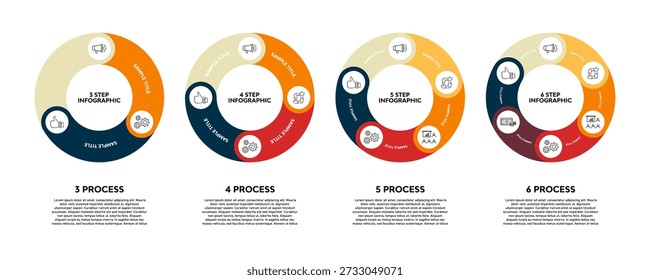 Vector circular infographic set. template for presentation business infographic, 3, 4, 5, 6, options steps parts. venn diagram sets. vector editable eps