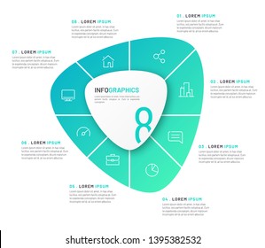 Vector circular infographic template in the form of abstract shape divided by eight parts.