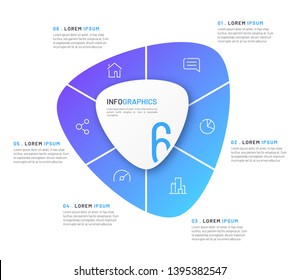 Vector Circular Infographic Template In The Form Of Abstract Shape Divided By Six Parts.