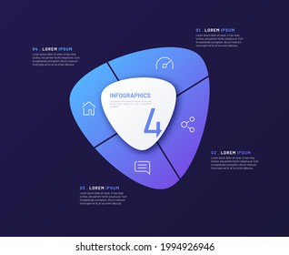 Vector circular infographic template in the form of abstract shape divided by four parts.