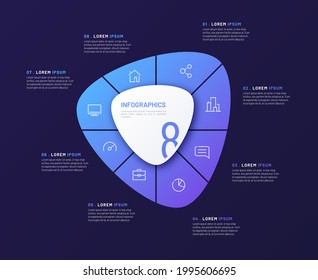 Vector circular infographic template in the form of abstract shape divided by eight parts.