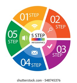 Vector circular infographics. The pattern of the 5 options with symbols and space for text. Business concept for presentations, web design, a circular graph.