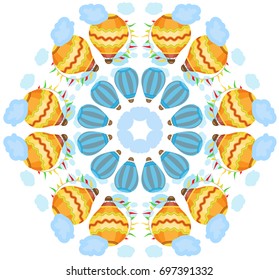 Vector circular ornament of aerostats and clouds.