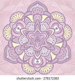 vector circular ornament in ethnic style in soft pink colors