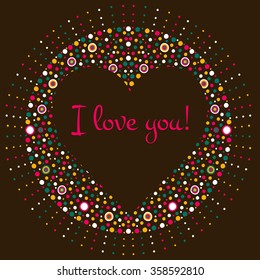 Vector circular ornament with heart and pattern in national Russian style. Design for Valentines day. I love you 