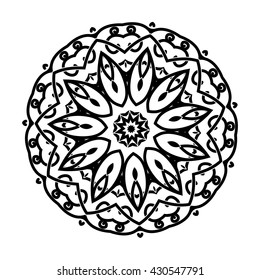 Vector circular ornament. Mandala design. Isolated on white.