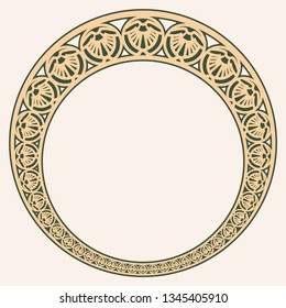 Vector circular ornament in modern style. Drawing isolated on beige background.