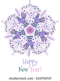 Vector circular ornament with rooster and pattern in national Russian Filimonovo style isolated on white background. Design for new year or christmas card, dish, plate, napkin