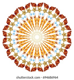 Vector circular ornament of seashells and starfishes