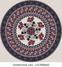 vector circular pattern of abstract forms and decorative flowers