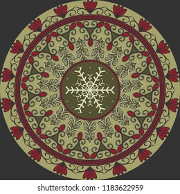 Vector circular pattern with Christmas symbols. Christmas tree, patterns, snowflakes