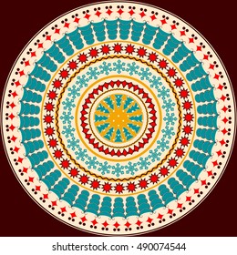 Vector circular pattern with Christmas symbols. Christmas tree, snowflakes