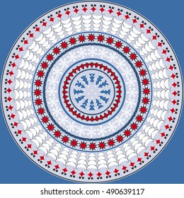 Vector circular pattern with Christmas symbols. Christmas tree, snowflakes