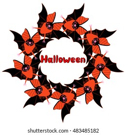 vector circular pattern with funny bats in the center of the label Halloween for your design