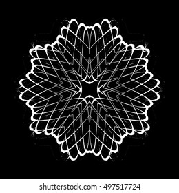 Vector circular pattern in grunge style. Vector grunge circular pattern, halftone, black and white graphics. Ethnic style black and white background. Hipsters, boho, rustic mat