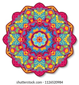 Vector circular pattern mandala of abstract geometric shapes decorative flowers.